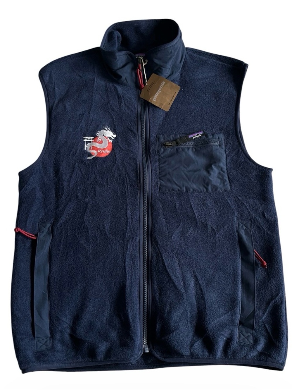 NWT Patagonia Synchilla Full Zip Fleece Vest Navy Blue Pockets Mens Small Warm